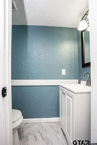 a bathroom with a sink a toilet and vanity