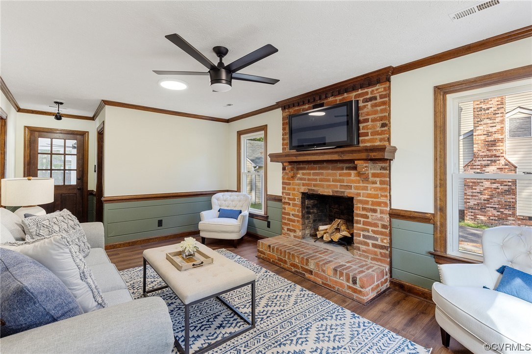 6940 Manning Road Chesterfield, VA 23832 - Photo 15 of 29 Living room featuring ceiling fan, dark hardwood f