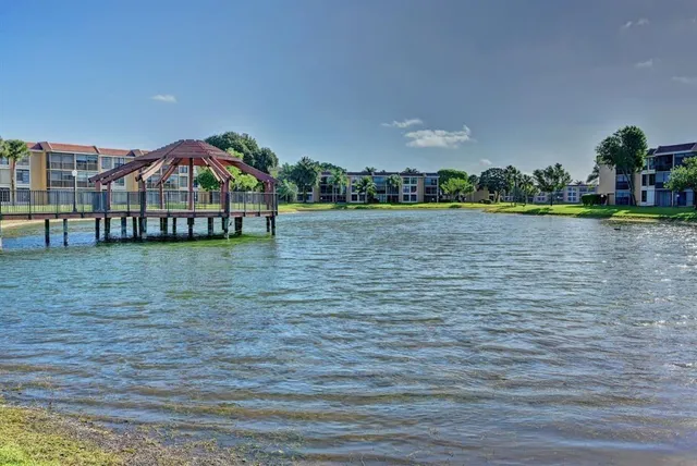 a view of a lake with houses