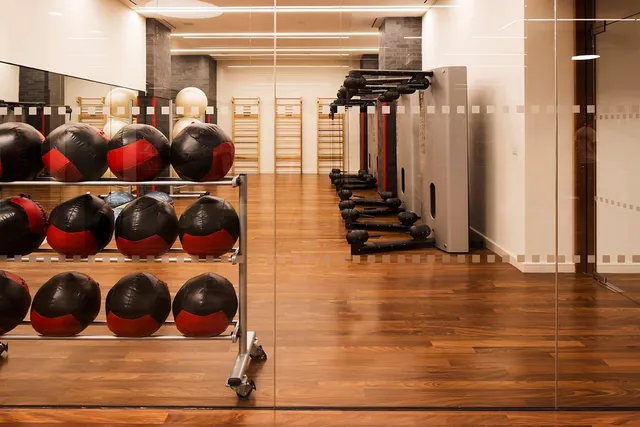 a view of a room with gym equipment