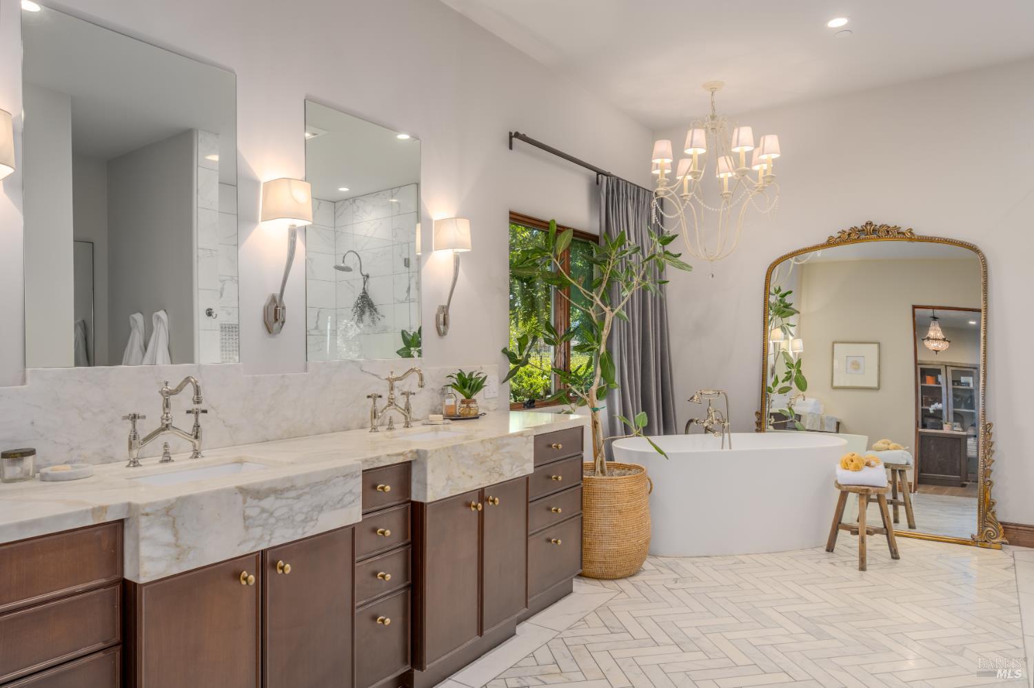 5045 Big Ranch Road Napa, CA 94558 - Photo 25 of 71 a spacious bathroom with a sink a large mirror and a bathtub