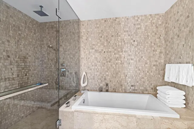 a bathroom with a bathtub