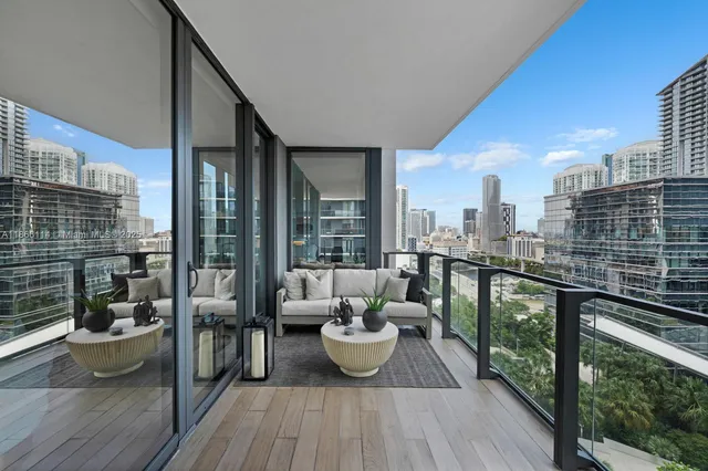 a view of a balcony with couch