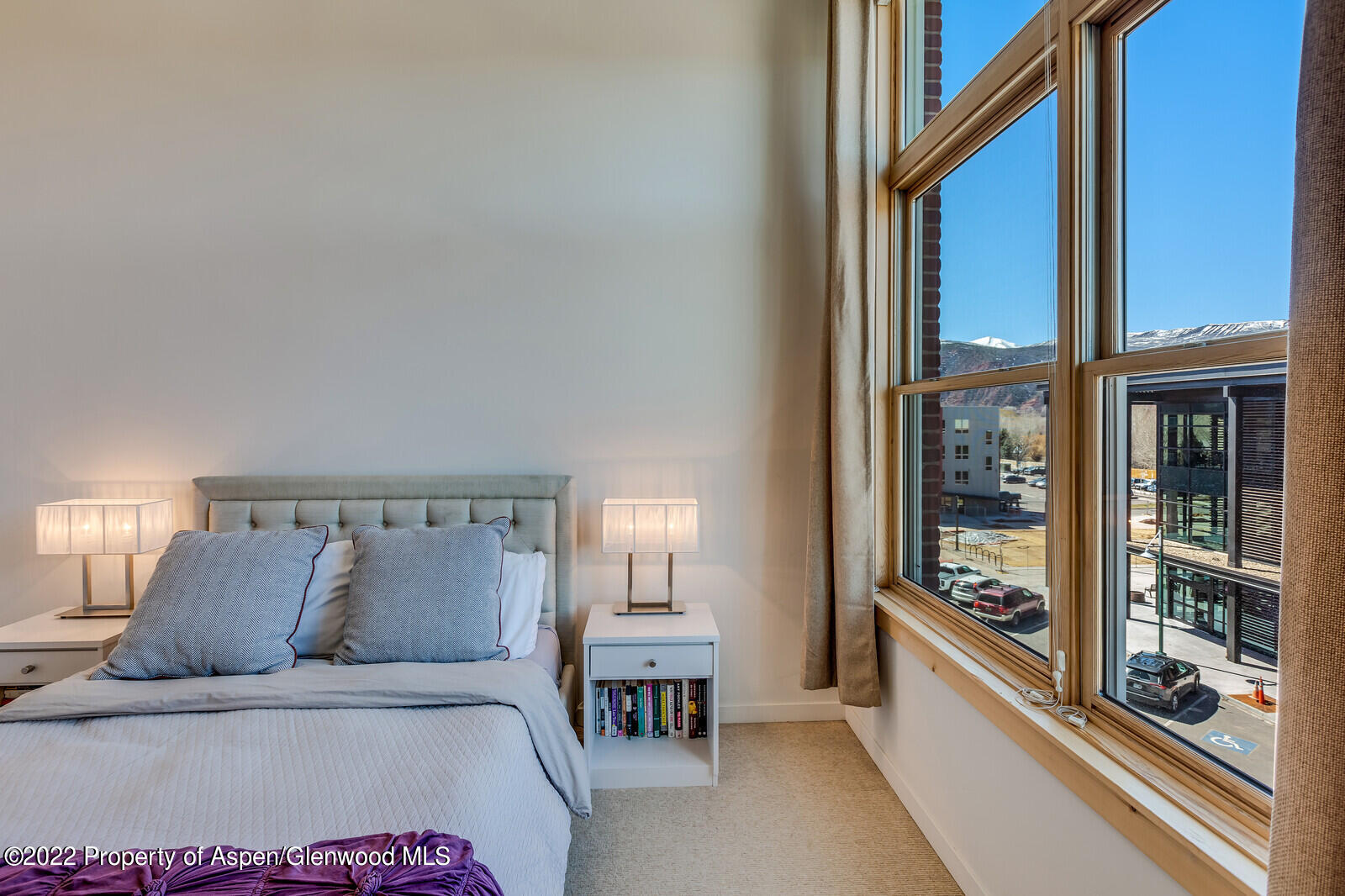 231 Robinson Street, Unit 312 Basalt, CO 81621 - Photo 14 of 25 a bedroom with a large bed and a large window with outer view