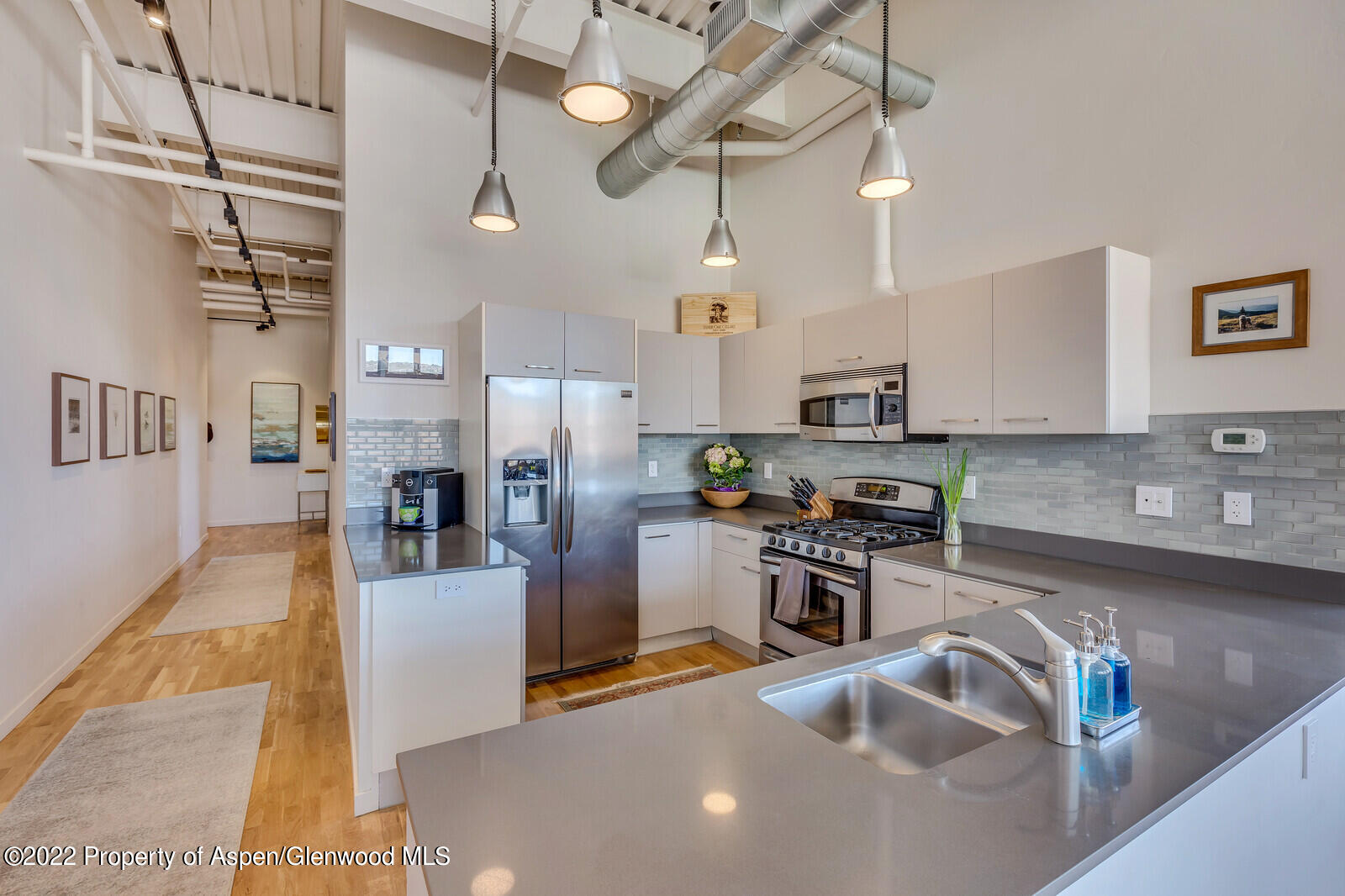 231 Robinson Street, Unit 312 Basalt, CO 81621 - Photo 4 of 25 a kitchen with stainless steel appliances granite countertop a sink a stove and a refrigerator