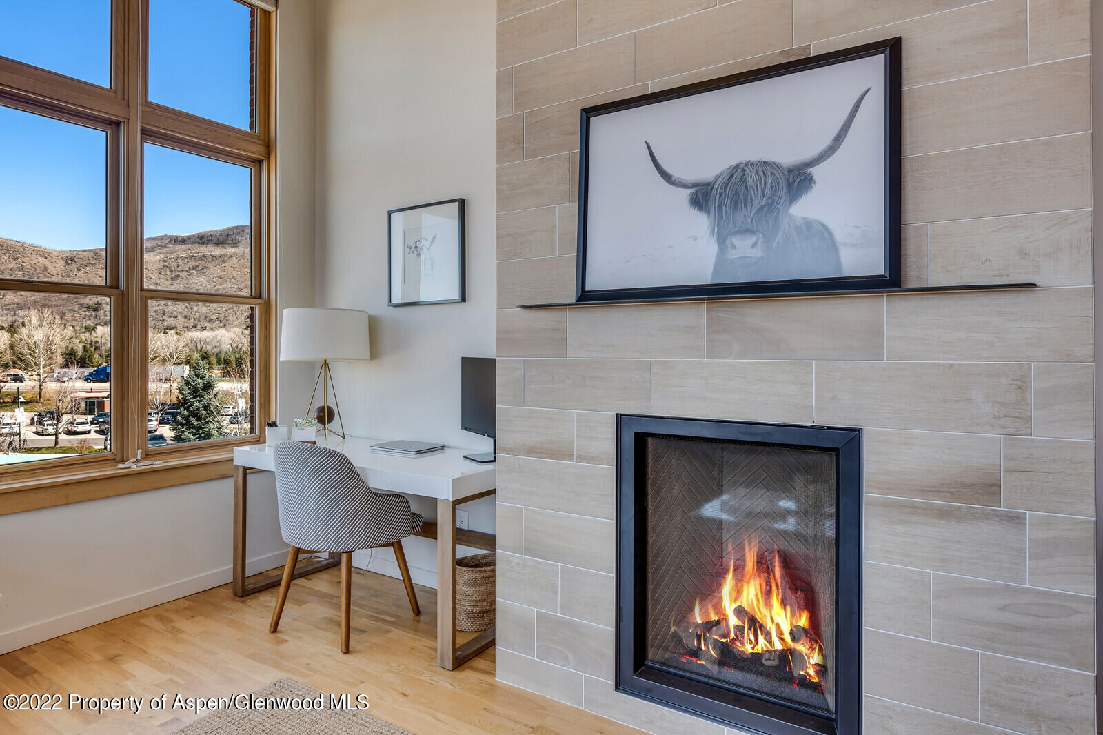 231 Robinson Street, Unit 312 Basalt, CO 81621 - Photo 5 of 25 a living room with furniture a fireplace and a wall painting
