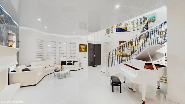 a view of a patio with a table and chairs