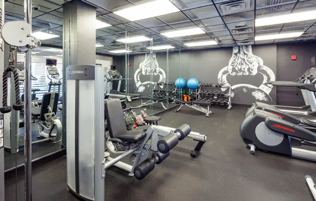 a room with gym equipment