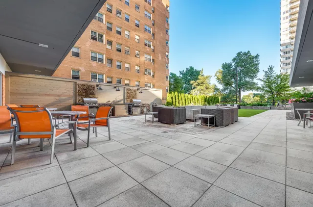 a view of a patio with couches and a potted plant on a table
