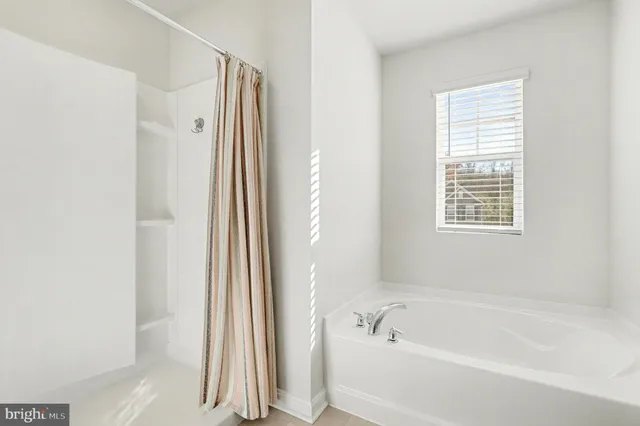 a bathroom with a bathtub and a shower