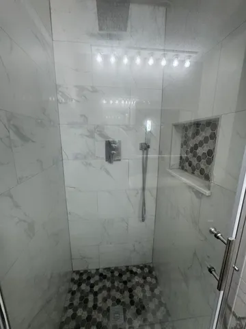 a bathroom with a shower