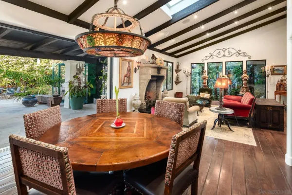 a outdoor dining space with furniture and outdoor view