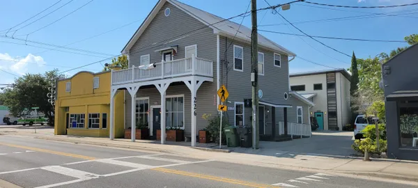 a view of a building with a street