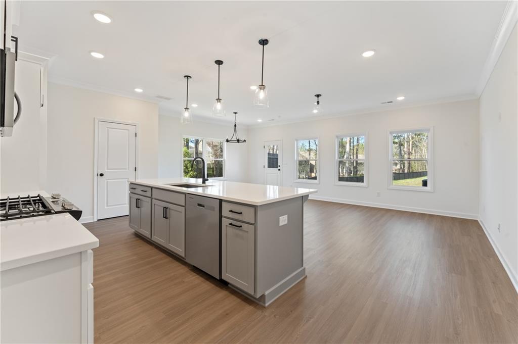 325 Colsen Drive Acworth, GA 30102 - Photo 5 of 25 a kitchen with stainless steel appliances kitchen island hardwood floor sink and stove