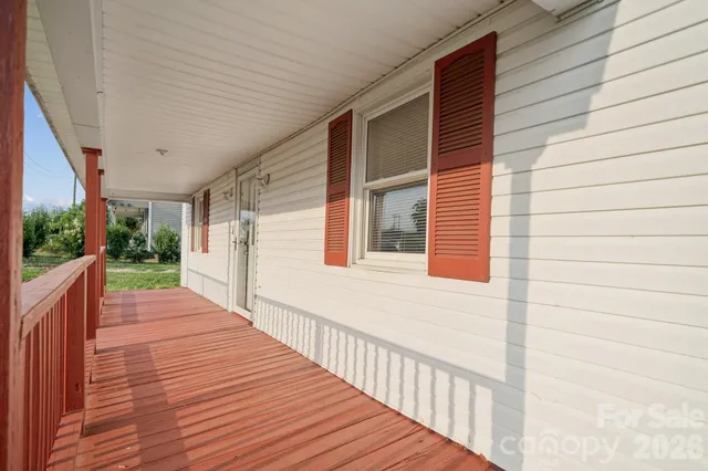 a porch with seating space
