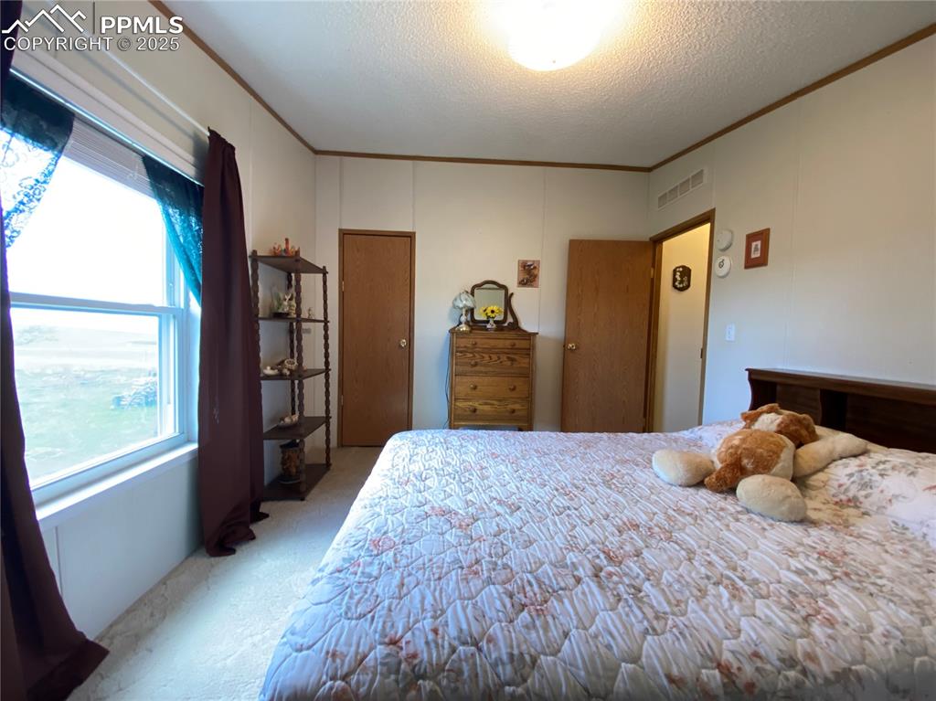 3955 South Meridian Road Colorado Springs, CO 80929 - Photo 17 of 39 a bedroom with a large bed and a large window
