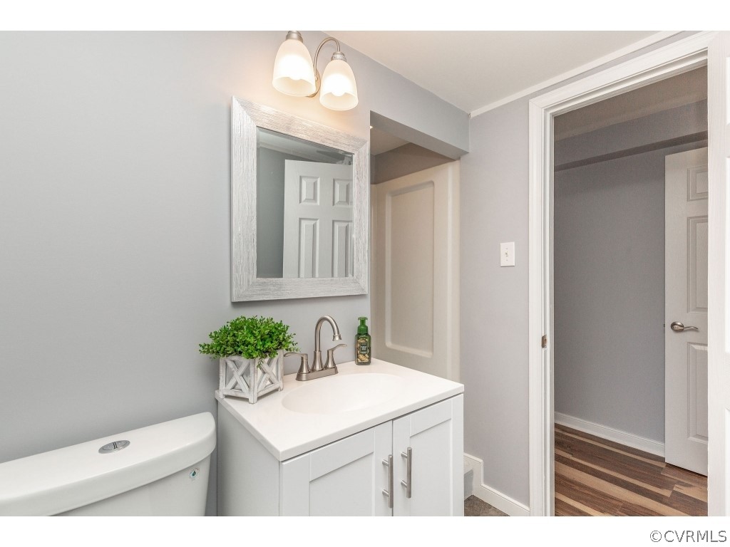 8541 Elm Road Richmond, VA 23235 - Photo 23 of 50 a bathroom with a sink a toilet and mirror