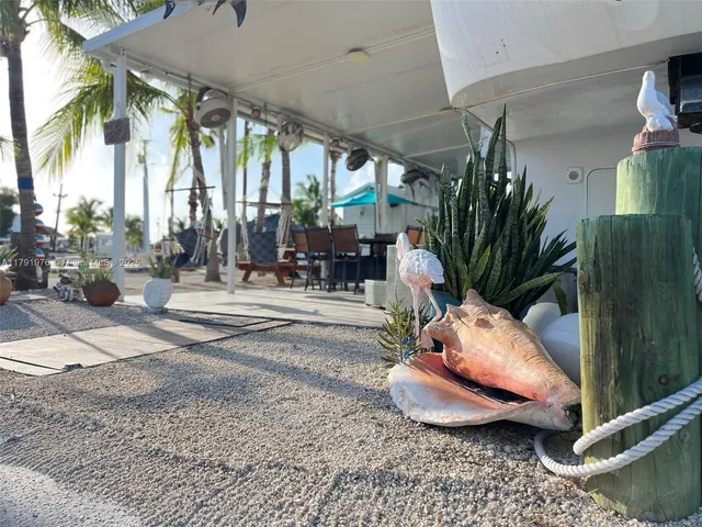 an outdoor space with seating