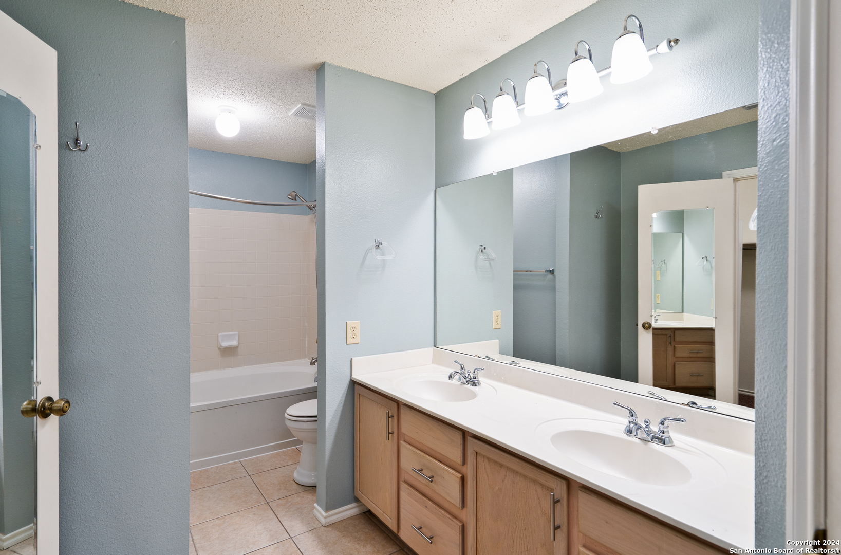 9243 Windward Trace San Antonio, TX 78254 - Photo 8 of 24 a bathroom with a double vanity sink mirror and toilet