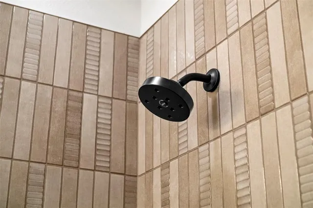 a close view of a shower curtain