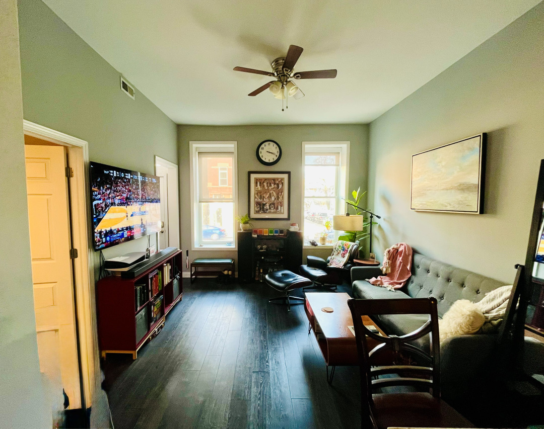 1300 North Greenview Avenue, Unit 2F Chicago, IL 60642 - Photo 5 of 11 a living room with furniture and a flat screen tv