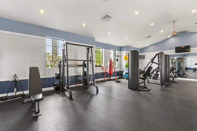 a view of a room with gym equipment