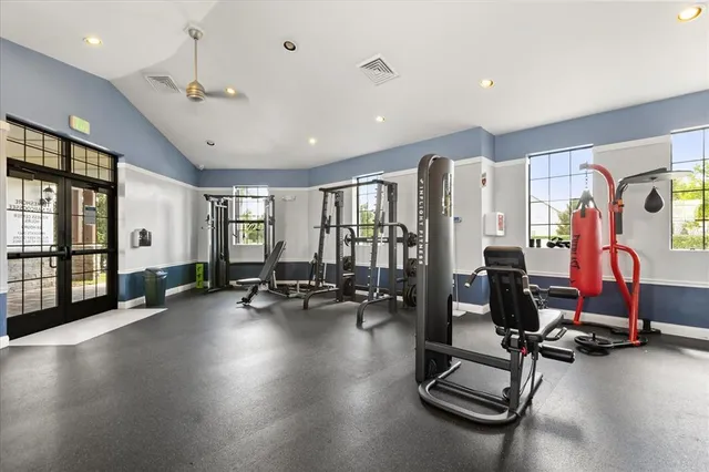 a view of a room with gym equipment