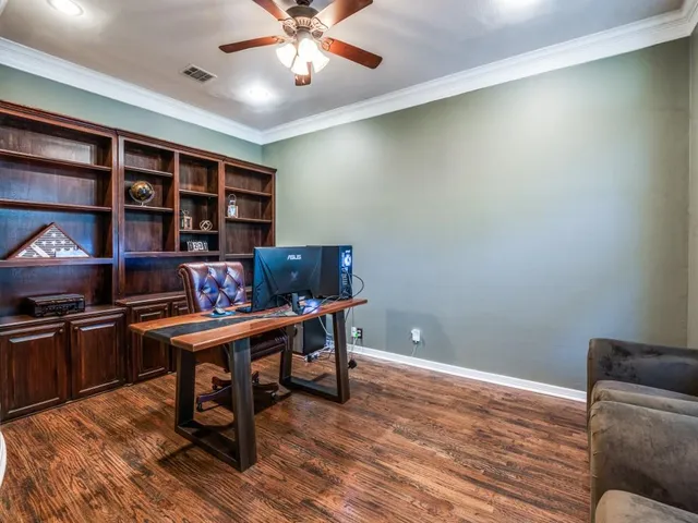 a workspace with furniture