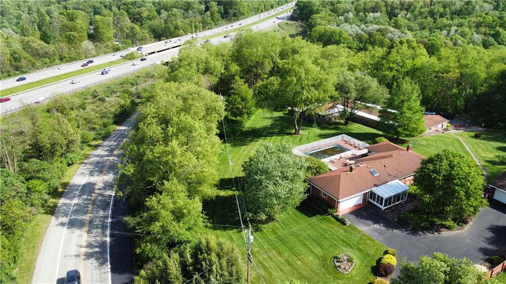 200 Mingo Road Wexford, PA 15090 - Photo 1 of 30 Drone View of the 3 acres, Mingo Road. and I-79. Looking at the front of the home.