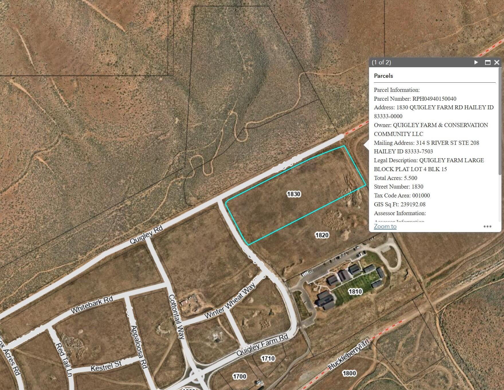 1830 Quigley Road Hailey, ID 83333 - Photo 2 of 3 Aerial - Block 15 Lot 4