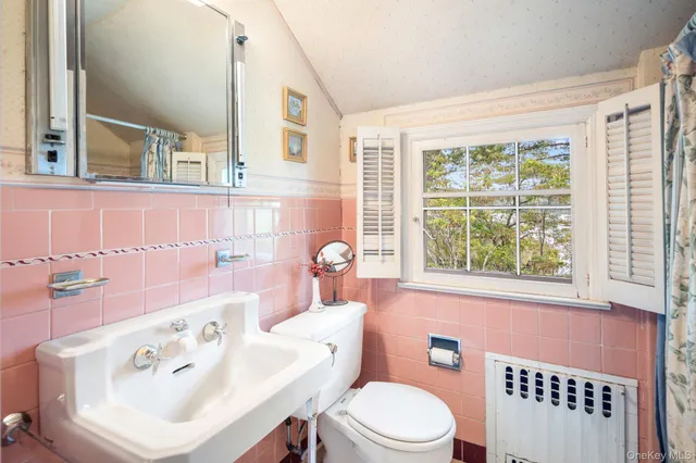 a bathroom with a sink a toilet and a mirror