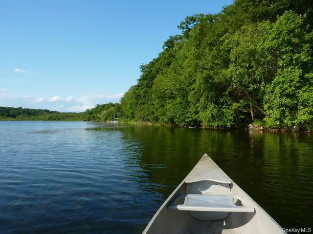 a view of lake with green space