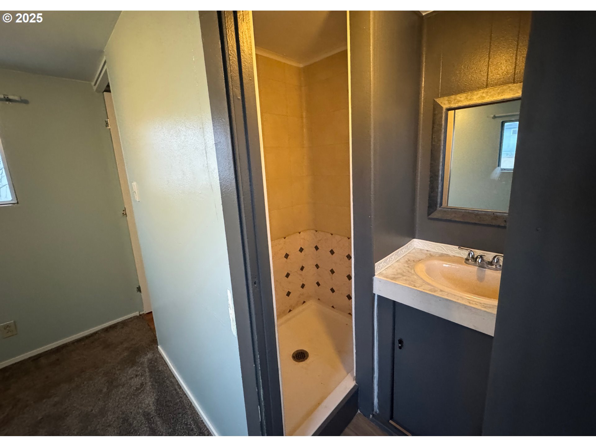 1215 Southwest 11th Street, Unit 112 Hermiston, OR 97838 - Photo 6 of 14 a bathroom with a granite countertop sink a mirror and shower