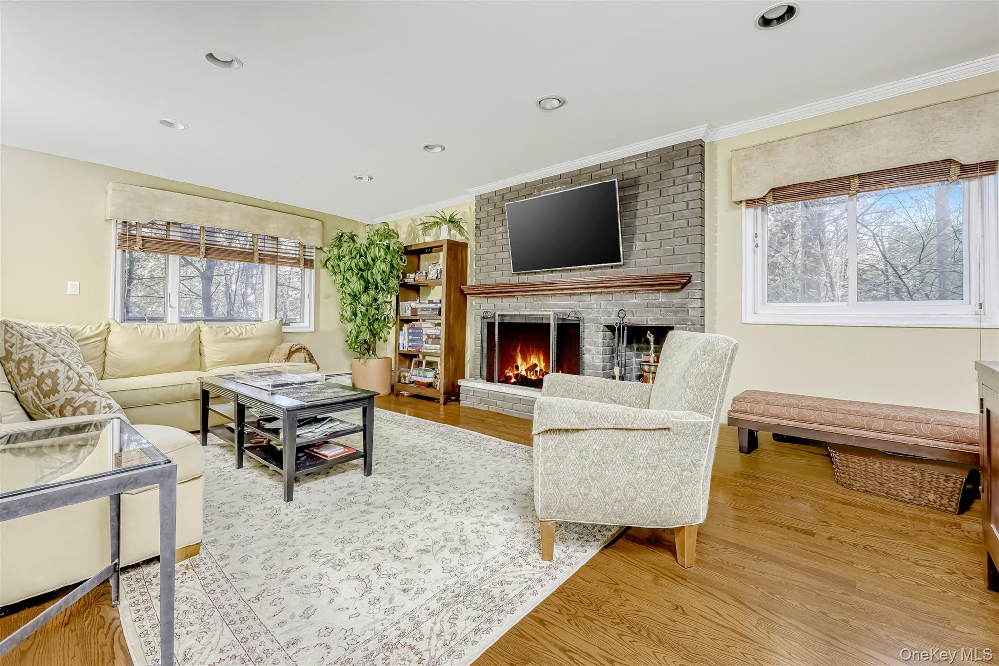8 Kings Gate Road Suffern, NY 10901 - Photo 5 of 23 a living room with furniture a flat screen tv and a fireplace