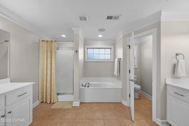a bathroom with a tub shower vanity and sink