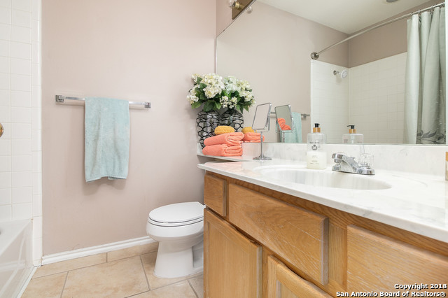 5858 Spring Square San Antonio, TX 78247 - Photo 17 of 21 a bathroom with a granite countertop sink a toilet and a mirror