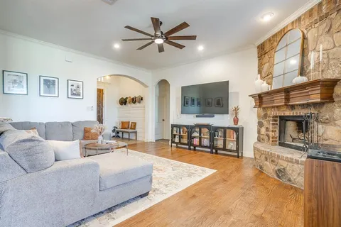 a view of a dining room with furniture and window
