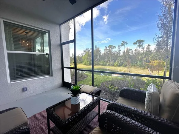 a balcony with furniture