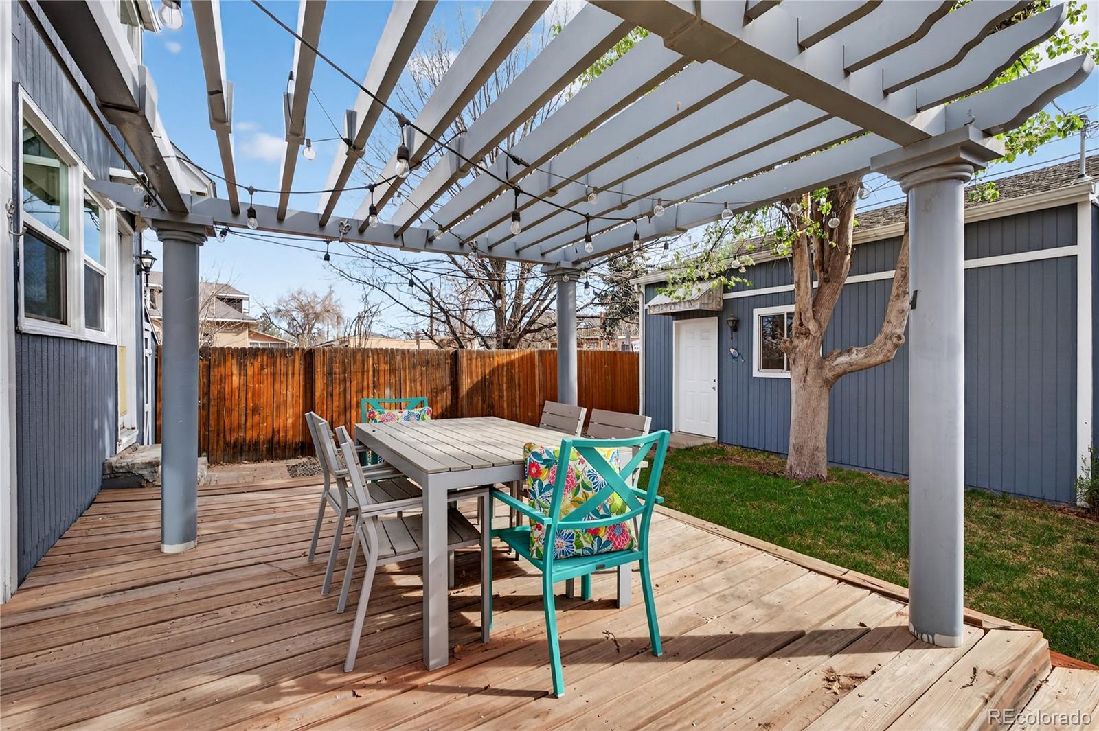 3056 York Street Denver, CO 80205 - Photo 37 of 44 a patio with wooden floors and outdoor seating