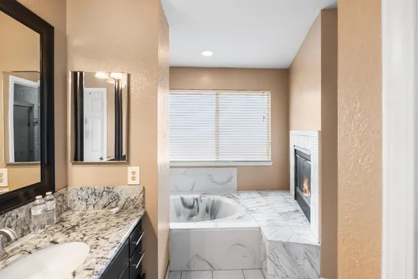 a bath room with a window