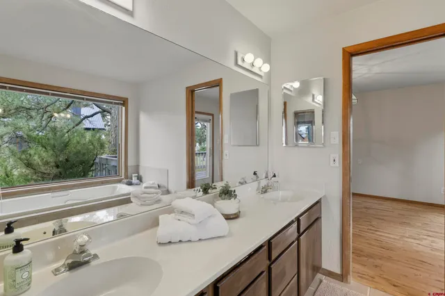 wooden floor with a large window