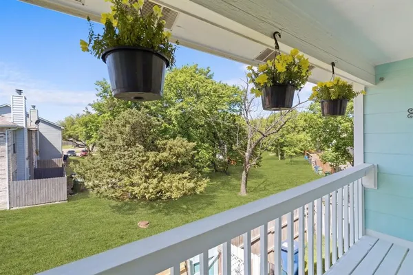 a view of a garden with a flower