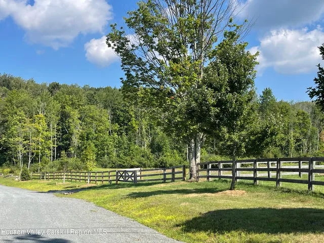 a view of a swimming pool with a garden and trees