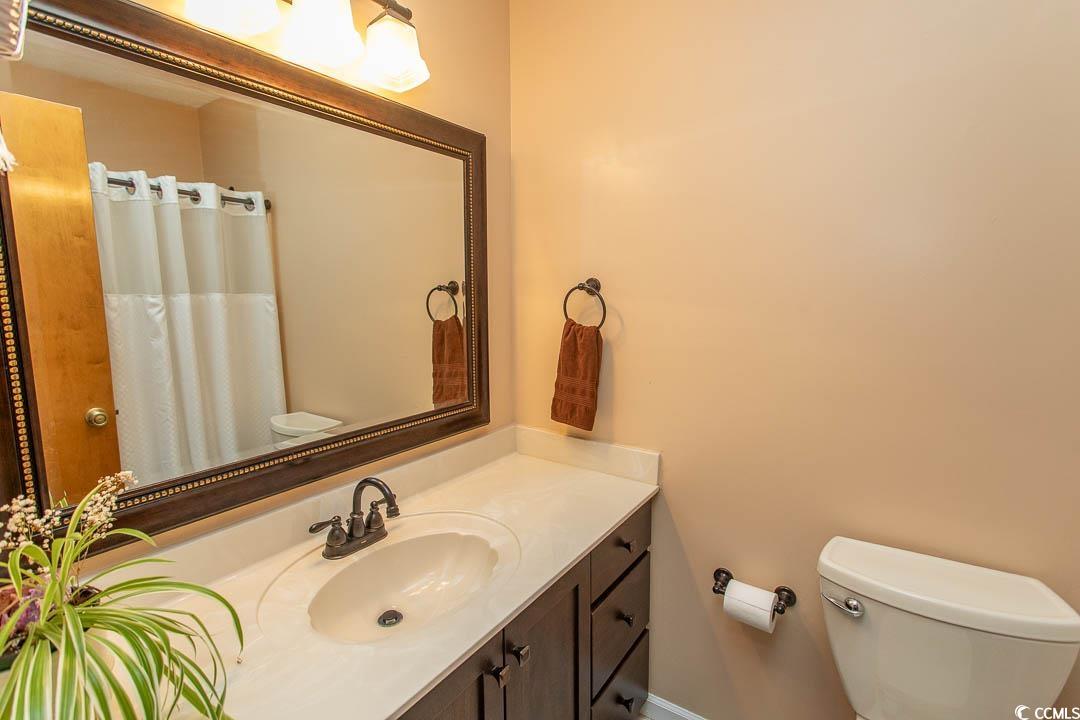 18 Pine Valley Lane Surfside Beach, SC 29575 - Photo 26 of 35 Bathroom with toilet, vanity, and a shower with shower curtain