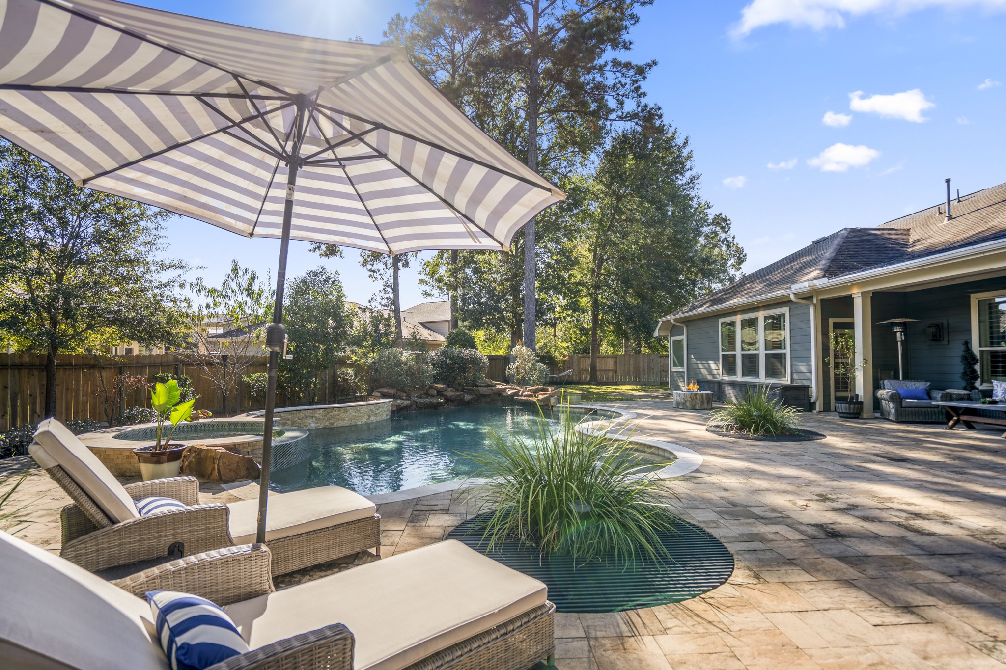 3710 Snowden Point Lane Spring, TX 77386 - Photo 32 of 50 This outdoor living space screams summer memories in the making!! There's additional green space on both sides and a firepit smore ready!