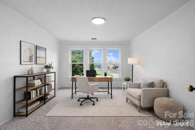 a living room with furniture a lamp and a potted plant