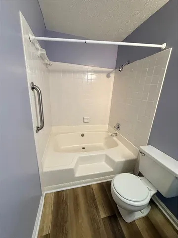 a bathroom with a toilet and a bathtub