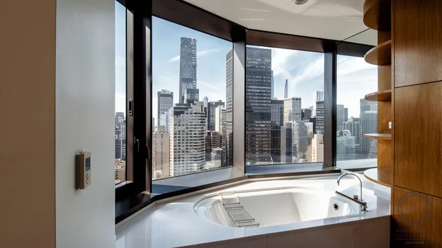 a spacious bathroom with a glass shower door and a toilet