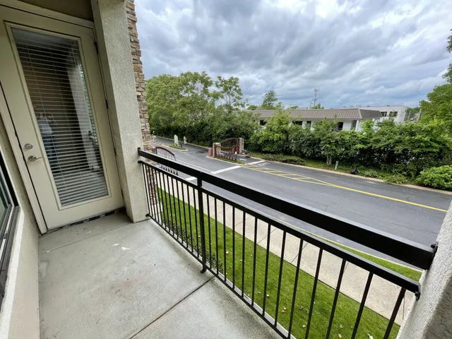 a garden with trees in the background
