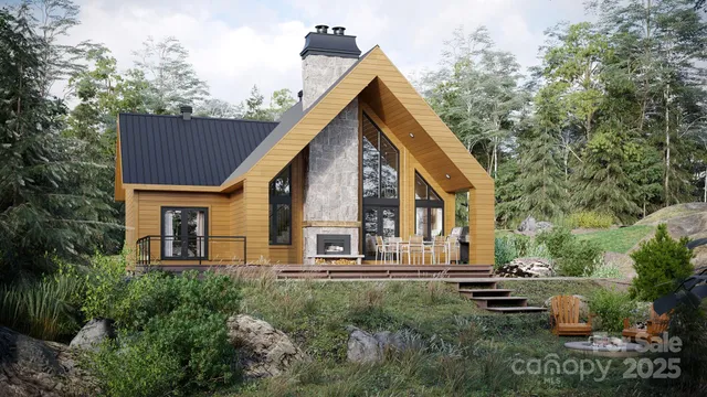 a view of a house with brick walls and a yard with plants